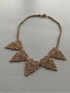 Charming Charlie Gold Filigree Heart Statement Necklace
